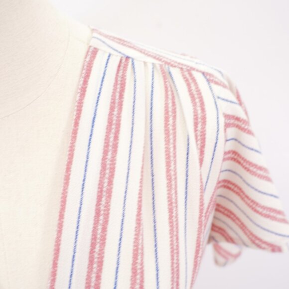 Monteau Large White Pink Blue Striped Belted Wrap Tunic Large Dress V-Neck - Picture 3 of 9